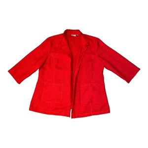 Chicos Textured Tweed Fringe Trim Blazer Jacket Red 2 front Pockets Size XL/3